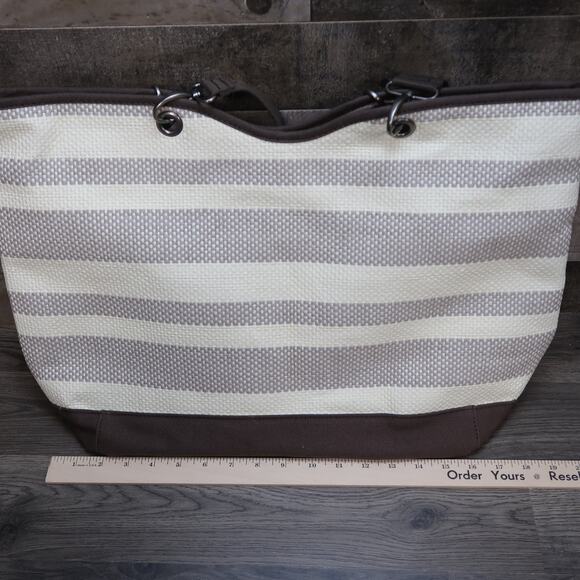 Thirty One Woven Straw Paper Tote Bag Striped - Picture 6 of 7
